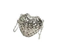 Stylish Heart Shaped Metal Small Bag with Detachable Chian for Women Hollowed Out Crossbody Handbag Coin Purse Heart Bag Purse