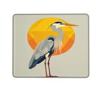 Stylish Heron Desk Mouse Pad, Gray Blue Bird Design Stitched Edge Mousepad, Rubber Non-Slip Washable Gaming Mouse Pad for Home and Office Computer, Laptop Square 9.4"x7.9"