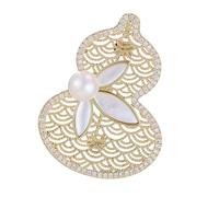 Stylish Hollow Out Gourd Brooch with Pearls Detail, Copper Badeg Pin Special Occasions Exquisite Special Occasion, One Size, as described, as described