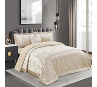 Stylish Home London Crushed Infinity Velvet Bedspread, Made with 100% polyester Soft Microfiber Lightweight Bedspreads All Season Bedding Set (Beige, Double)