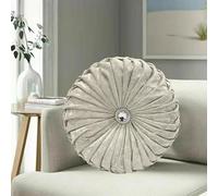 Stylish Home London Diamond Round Cushions Stitched Filled Crushed Velvet Beautiful Sofa Cushion Bed Cushion Small & Large (Cream, 35 x 35 cm (18 x 18 In))