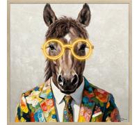 Stylish Horse Led Wall Art - Neon Glasses Canvas (83X83Cm)