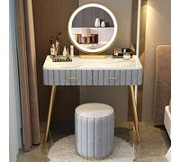 Stylish Illuminated Makeup Vanity Table Set with 3Color LED Mirror & Cushioned Stool Solid Wood Storage for Bedroom for Women (39.4in)