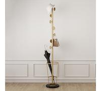 Stylish Indoor Umbrella Stand & Coat Rack with Hooks Marble Base for Stability Perfect for Living Room Bedroom Office Gold & Black Finish