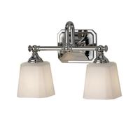 Stylish Ip44 Twin Wall Light With Opal Etched Glass Shade And Polished Chrome Finish