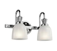 Stylish Ip44 Twin Wall Light With Ribbed Glass And Polished Chrome Finish
