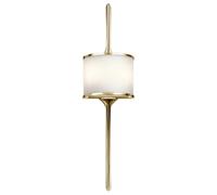 Stylish Ip44 Twin Wall Light With White Glass Shade And Polished Brass Finish