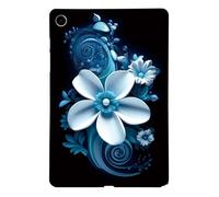 Stylish Jacket for Lenovo Tab K11 Plus Cover Black Background with Blue Flowers Design, Shockproof TPU Frame, Pocket-Friendly Slim Build, Durable Anti-Dust Skin Case for Lenovo Tab K11 Plus
