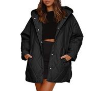 Stylish Jacket for Women Ladies Wax Parka Coat Xmas Gifts for Women Autumn Winter Holidays Women's Winter New Casual Diamond Quilted Hooded Lightweight Jacket Coat Bargains of The Day Sale Black