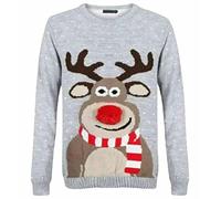 Stylish Kids Christmas Jumpers - Boys & Girls Cute Cartoon Printed Adorable Bambi Reindeer Snowflake Nose Multi Pom Pom Prints Xmas Jumper 13