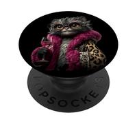 Stylish Kitten Portrait Fashion Cat Pink Wine Graphic Ornate PopSockets Adhesive PopGrip