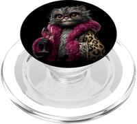 Stylish Kitten Portrait Fashion Cat Pink Wine Graphic Ornate PopSockets PopGrip for MagSafe