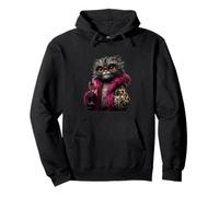 Stylish Kitten Portrait Fashion Cat Pink Wine Graphic Ornate Pullover Hoodie