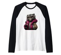 Stylish Kitten Portrait Fashion Cat Pink Wine Graphic Ornate Raglan Baseball Tee