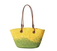Stylish Korean Styles Colorful Straw Weave Handbag With Spacious Interior Women Beach Contrast Color Basket Shoulder Bag Contrast Color Weave Handbag