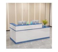 Stylish L-Shaped Reception Desk with Lockable Drawers, Open Front Design for Salon & Office, 140CM Blue Reception Counter Table, Right Side Configuration