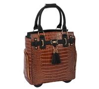 Stylish Ladies Laptop Bags - Petite Manhattan Brown Alligator Rolling Briefcase for Women - Compact Rolling Tote & Laptop Bag with Wheels, Fits up to 13” Laptop for Work, Travel, & Shopping
