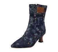 Stylish Ladies Western Cowboy Ankle Boots with Pointed Toe and Elegant Wineglass High Heel for Ultimate Comfort (Dark Blue, 5)