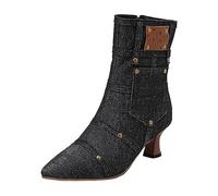 Stylish Ladies Western Cowboy Ankle Boots with Pointed Toe and Elegant Wineglass High Heel for Ultimate Comfort (Black, 6.5)