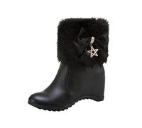 Stylish Ladies Winter Ankle Boots with Decorative Rhinestone Bow and Convenient Side Zipper Closure for Enhanced Comfort (Black, 5.5)