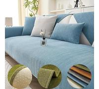 Stylish Lake Blue Herringbone Chenille Sofa Cover - 90x180 cm (35.4x70.9 in) - Soft Furry Protector for UK Couches Machine Washable Cozy Home Décor