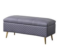 Stylish Large Capacity PU Leather Storage Ottoman - Thick Cushion Rectangle Footstool for Shoe Changing 150kg Load Bearing 110cm (43.3in) Blue Stool for Home Use