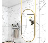 Stylish Large Gold Metal Frame Bathroom Mirror, 50cm x 70cm, Double Ceiling Floating Rod Design for Home & Hotel Vanity Decor, Elegant Hanging Mirror