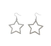 Stylish Large Hollow Star Cubic Zirconia Dangle Hook Earrings for Women Statement Simple Sparkly Rhinestone Cz Five-Pointed Star Charm Exaggerate Big Dangling Drop Earring Birthday Party Jewelry Gifts
