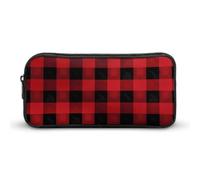 Stylish Large Pencil Case Red Black Buffalo Check Plaid Pattern Printed, Big Capacity Pencil Pouch Stationery Pen Bag, Storage High Capacity Bag Pouch Holder Box Organizer, Marker Pen Case for Women &