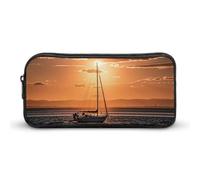 Stylish Large Pencil Case Sunset Seascape Sailboat Floating Printed, Big Capacity Pencil Pouch Stationery Pen Bag, Storage High Capacity Bag Pouch Holder Box Organizer, Marker Pen Case for Women & Men