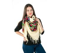 Stylish Large Slavonic, Russian scarf, shawl folk style new Winter collection (Cream)