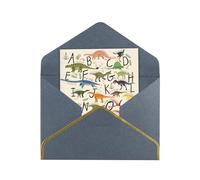 Stylish Learning Alphabets With Dinosaurs Elegant Pearlized Gold-Edged Greeting Card-Blank Interior,Single-Sided Print, All-Occasion Foldable Note Card With Envelope