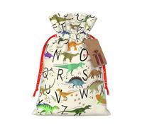 Stylish Learning Alphabets With Dinosaurs Hemp Bundle Gift Bag,Christmas Bags Holiday Wrapping Bag For Christmas Party
