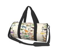 Stylish Learning Alphabets with Dinosaurs Large Round Travel Duffle Bag, Full-Print Canvas Weekender with Padded Lining, Multiple Pockets,Detachable Shoulder Strap and Soft Leather Handles