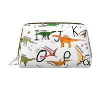 Stylish Learning Alphabets with Dinosaurs Leather Hand-Held Zipper Makeup Bag Storage Bag for Miscellaneous Items Pen Case