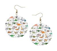 Stylish Learning Alphabets With Dinosaurs Leather Round Earrings Color Valentine'S Day Festival Activities Fashion Women'S