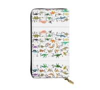 Stylish Learning Alphabets with Dinosaurs Print Leather Long Clutch Wallet – Fashionable, Personalized with Multiple Card Slots, Zipper Pocket