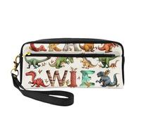 Stylish Learning Alphabets with Dinosaurs Print Leather Makeup Bag Wash Bag Travel Toiletry Bag Makeup Pouch PU Leather for Traveling Essentials, Bathroom, Cosmetics