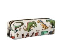 Stylish Learning Alphabets with Dinosaurs Print Leather Pencil Case Portable Stationery Bag Pencil Pouch Slim Design Pen Bag with Gold Zipper Pocket Size for or Student Office College Middle School