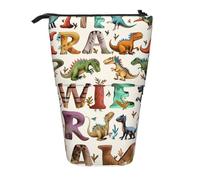 Stylish Learning Alphabets with Dinosaurs Print Pencil Case, Expandable Pencil Case Portable Pen Case for Stationery Storage, Pencil Bags with Practical Zip Simple Cosmetic Storage Bags Makeup Bag