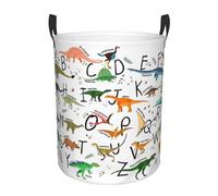 Stylish Learning Alphabets with Dinosaurs Print Round Laundry Hamper Waterproof Storage Bin for Clothes Household Items Organizer