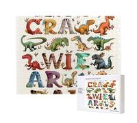 Stylish Learning Alphabets with Dinosaurs Printed 500 Pieces Jigsaw Puzzle with Storage Box, Wooden Puzzle for Adults and Kids, Family Fun Decorative Game, 52x38 CM