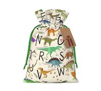 (Stylish Learning Alphabets with Dinosaurs) Printed Christmas M Size Gift Bags with Green Ribbon Drawstring Candy Bags for Kids Xmas Holiday Christmas Eve Presents