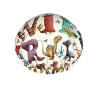 Stylish Learning Alphabets With Dinosaurs Printed Double Layer Lined Shower Cap,Shower Caps For Women Reusable