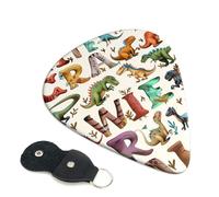 Stylish Learning Alphabets with Dinosaurs Printed Guitar Picks, 6 Pack with Leather Keychain Pick Holder - 0.46mm, 0.71mm, 0.96mm Assorted Thickness for Acoustic Ukulele, Electric Guitar