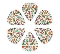 Stylish Learning Alphabets With Dinosaurs Printed Guitar Picks -6 Pcs Guitar Picks Plectrum,Guitar Accessories,Electric Guitar Pick, Bass & Ukulele 0.96mm