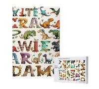 Stylish Learning Alphabets with Dinosaurs Printed Jigsaw Puzzle with Storage Box, Wooden Puzzle for Adults and Kids, 1000 Pieces Family Fun Decorative Game