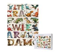 Stylish Learning Alphabets with Dinosaurs Printed Jigsaw Puzzle with Storage Box, Wooden Puzzle for Adults and Kids, 500 Pieces Family Fun Decorative Game, 38x52 CM