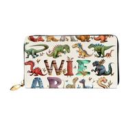 Stylish Learning Alphabets With Dinosaurs Printed Leather Wallet for Men Women, Long Clutch Handbag with 12 Card Holder and 3 Money Clip