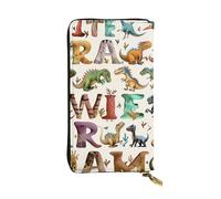 Stylish Learning Alphabets With Dinosaurs Printed Leather Wallet with 12 Card Holder and 273 Money Clip, Long Clutch for Men Women